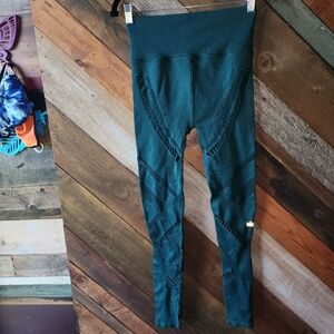 Alo Yoga seamless high waist mesh leggings in dark green/teal. Size Medium.